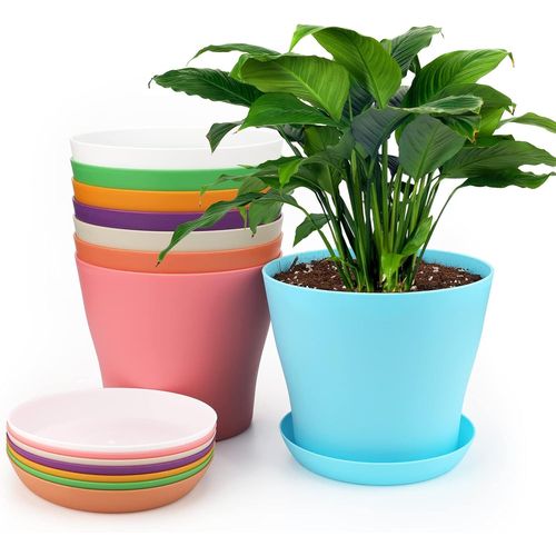ChenQuanSarl-Pièces 14 Cm Pots Plastique Plantes, Cache Pot Interieur Exterieur, Pot De Fleur Avec Plateaux, Convient Aux Semis, Cactus, Plantes Succulentes, Orchidées, Herbes -8 Coloré