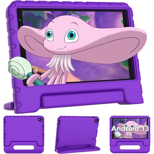 CLOUDDS_Tablette Enfants 8 Pouces Android 13 Tablette Avec Gms Certified 7Go Ram+64Go Rom(Tf/512Go)Wifi Contrôle Parental Tablette Éducative Avec Kid-Proof Étui-Violet