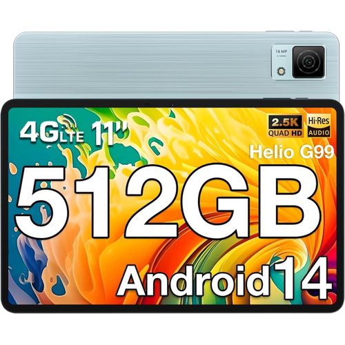 CLOUDDS_T40 Tablette Android 14,Helio G99,20Gb+512Gb(Tf 2Tb),Tablette 11 Pouces 2.5K,8580Mah,Caméra Principal 16Mp+8Mp,Tablette Tactile,Dual 4G Lte,7,6Mm Ultra-Mince,Face Id/Wifi/Otg/Gps