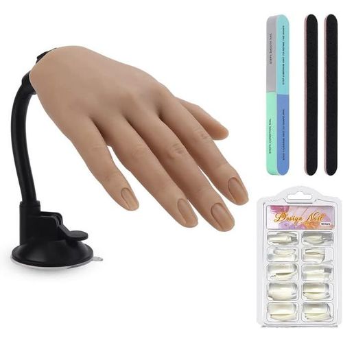 Ytseazn-Main D'entrainement Manucure: Silicone Mains D Entrainement Pour Ongle Avec 100 Pièces Faux Ongles Remplaçables - Flexible Faux Ongles Fausse Main Entrainement Ongles 