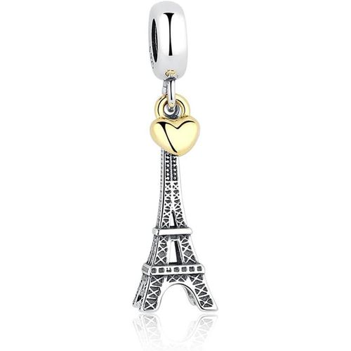 Ytseazn-Charm Tour Eiffel Paris C?ur En Argent 925 - Les Folies (Modèle Pandora),Argent Sterling,Zircone Cubique