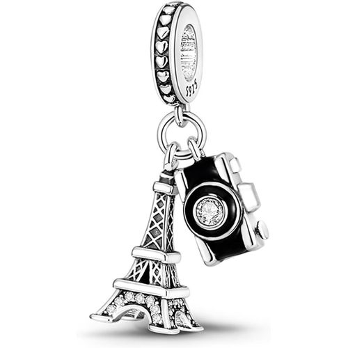 Ytseazn-Pendentif Pour Femme - Tour Eiffel Et Appareil Photo - Strass - Argent Sterling 925 - Perle En Métal - Pour Femme Et Fille - Cadeau,Zircone Cubique,Zircone Cubique