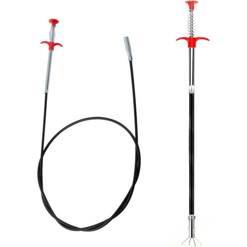 ytseazn-Deboucheur Canalisation Professionnel,2 Pièces Nettoyeurs Pour Drain Outils Avec Poignées De Poussée À Ressort,Griffe De Nettoyage Multifonctionnelle Pour Toilettes,Drains De Sol,160Cm+60Cm