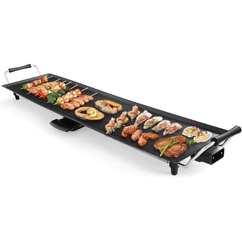 YEMAESRE-Gril Électrique Teppanyaki, Température Réglable En 5 Niveaux, Plancha Électrique, 1800W-230V, Avec 6 Spatules Et 2 Anneaux De Gril, Plancha De Table Pour 8 Personnes, 90 X 23 Cm