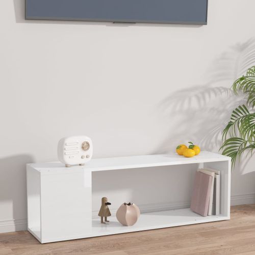 Vidaxl Meuble Tv Blanc Brillant 100x24x32 Cm Bois D'ingénierie