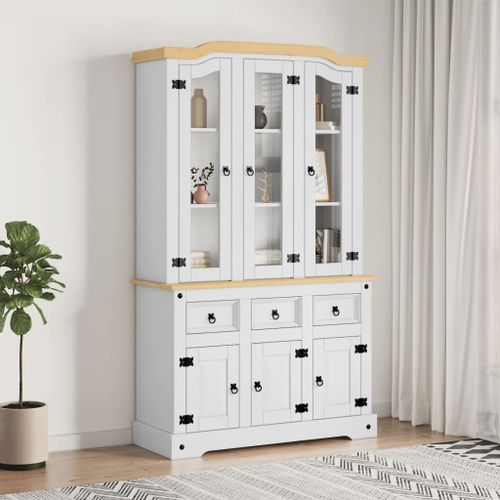 Vidaxl Buffet Haut Corona Blanc 112x43x196 Cm Bois Massif De Pin