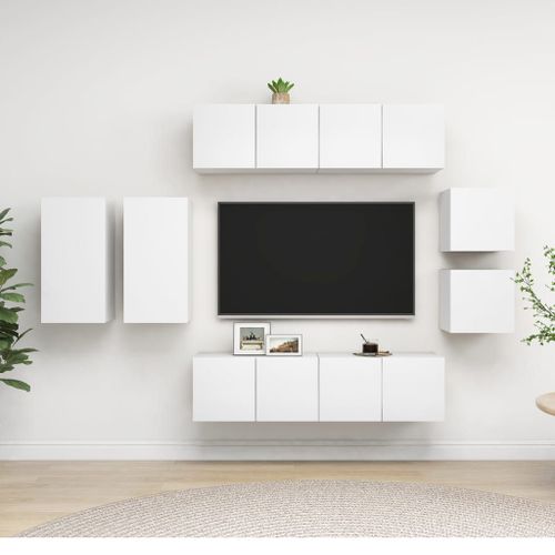 Vidaxl Ensemble De Meuble Tv 8 Pcs Blanc Aggloméré