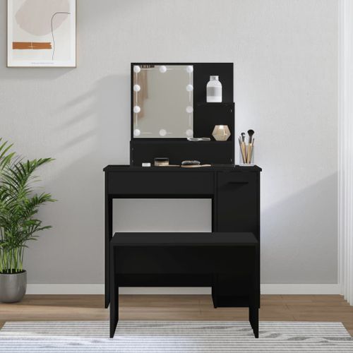 Vidaxl Ensemble De Coiffeuse Avec Led Noir Bois D'ingénierie