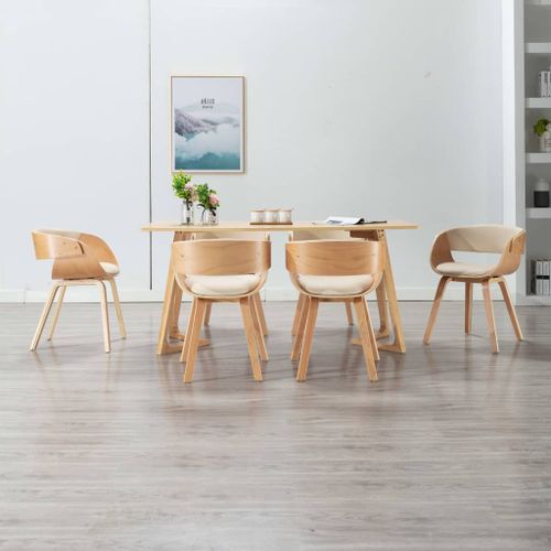 Vidaxl Chaises À Manger Lot De 6 Crème Bois Courbé Et Similicuir