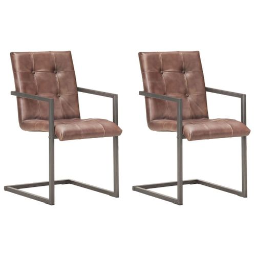 Vidaxl Chaises À Manger Cantilever Lot De 2 Marron Cuir Véritable