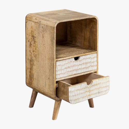 Table De Chevet En Bois De Manguier Yulara Naturel - Blanc