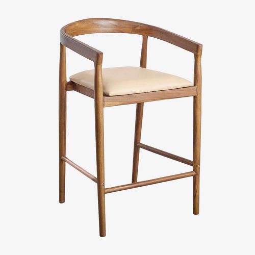 Pack De 2 Tabourets Hauts En Cuir (70 Cm) Visby Beige Vintage
