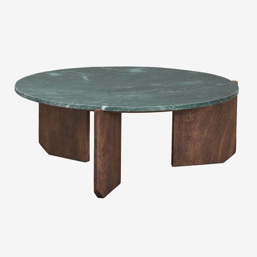 Table Basse Ronde Lavinia En Pierre Naturelle Et Bois De Manguier Bois Foncé Ø85 Cm