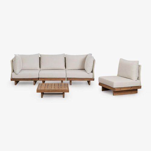 Canapé D'angle Modulable 4 Pièces Dailin Et Table Basse En Bois D'acacia Brun Acacia