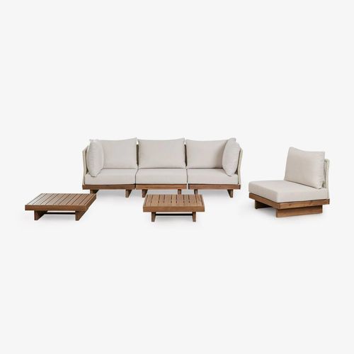 Salon De Jardin Dailin En Bois D'acacia 4 Pièces Avec Canapé D'angle Modulaire, Table Basse Et Table D'appoint Brun Acacia