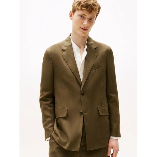 Blazer Boutonnage Droit En Pur Lin 100%Linen Fabric/Green - 48