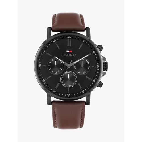 Montre Bracelet En Cuir Marron À Cadran Noir Tyson Watch/Brown