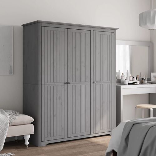 Vidaxl Garde-Robe Bodo Gris 146x53,5x173 Cm Bois Massif De Pin