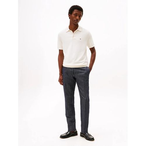 Pantalon Slim Rayé Lin Mélangé Cotton/Linen Twill Fabric/Blue - 48