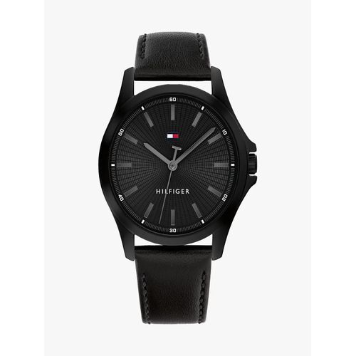 Montre Bracelet En Cuir Plaqué Ion Noir Bruce Watch/Black