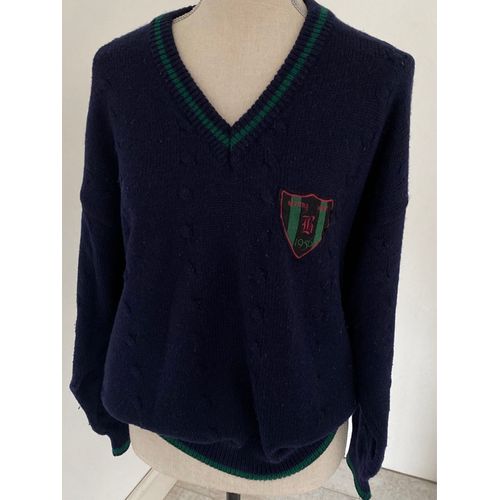 Pull Homme Taille L/Xl Laine Et Acrylique Bleu Marine Encolure V