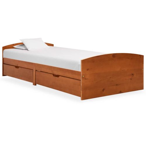 Vidaxl Cadre De Lit Avec 2 Tiroirs Marron Miel Bois De Pin 90x200 Cm