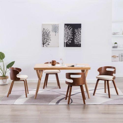 Vidaxl Chaises À Manger Lot De 4 Crème Bois Courbé Et Similicuir