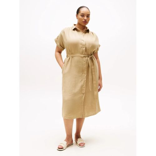 Robe Chemise Midi Curve En Pur Lin Crv Ess Li Belted S/S Midi Dress/Camel - 48