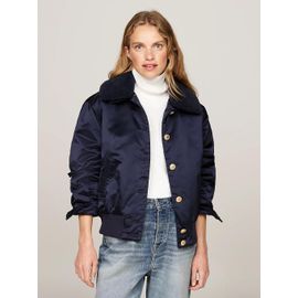 Veste Décontractée Et Matelassée En Satin Teddy Collar Satin Padded Jacket/Navy Blue - Xl