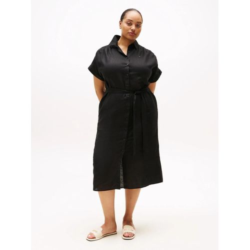 Robe Chemise Midi Curve En Pur Lin Crv Ess Li Belted S/S Midi Dress/Black - 48