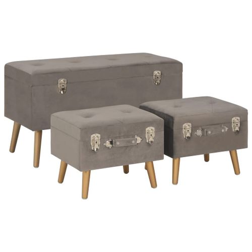 Vidaxl Tabourets De Rangement 3 Pcs Gris Velours