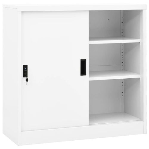 Vidaxl Armoire De Bureau Avec Porte Coulissante Blanc 90x40x90cm Acier