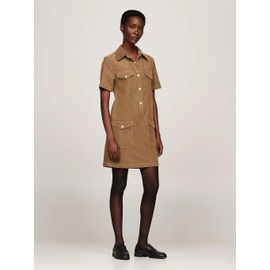 Robe Chemise Courte En Velours Côtelé Corduroy Gold Button Dress/Beige - 44