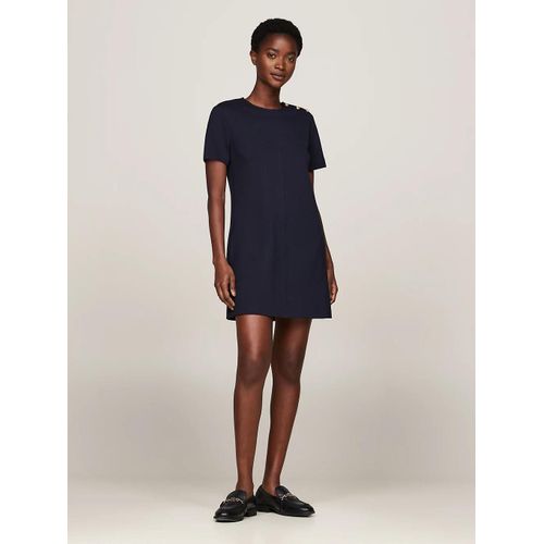 Robe Droite Courte À Boutons Sur L'épaule Punto S/S Short Shift Dress/Navy Blue - 34