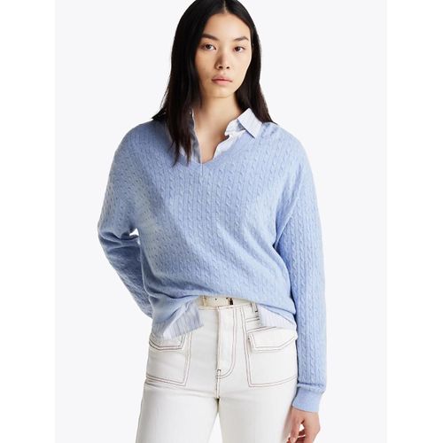Pull En Maille Torsadée De Laine Mélangée Mini Cable Ls V-Nk Swt/Light Blue - Xxs