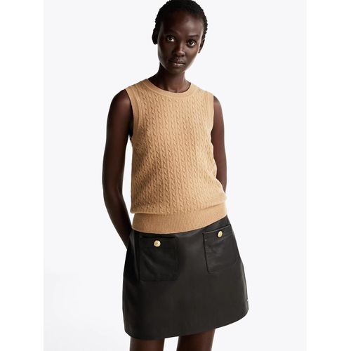 Pull Sans Manches Ajusté En Laine Majoritaire Mini Cable C-Neck Tanktop/Light Brown - Xs