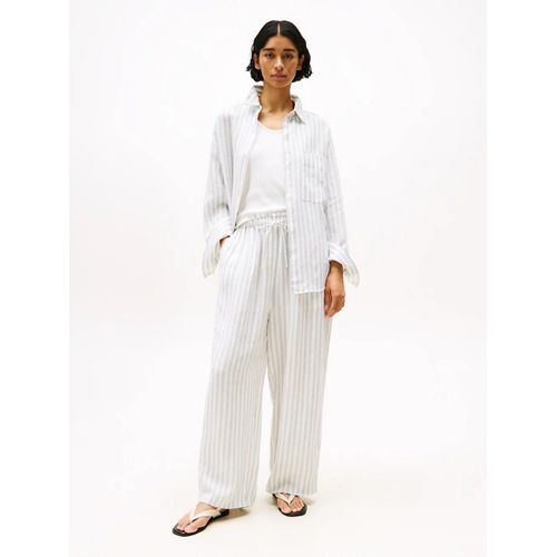 Short Ample En Pur Lin Linen Stripe Pull On Short/Linen Stp/ Cloudy Blue/ Ecru - 40