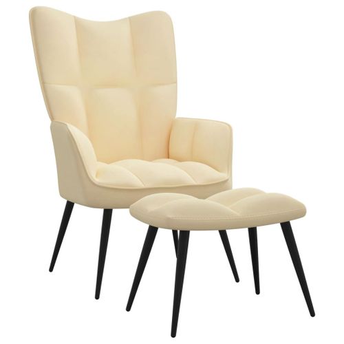 Vidaxl Chaise De Relaxation Avec Tabouret Blanc Crème Velours