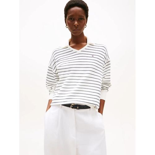 Pull À Col Polo En Jersey Co Jersey Stitch Polo Ls Swt/Ivory Silk/Dark Night Navy Fine Stp - S-M