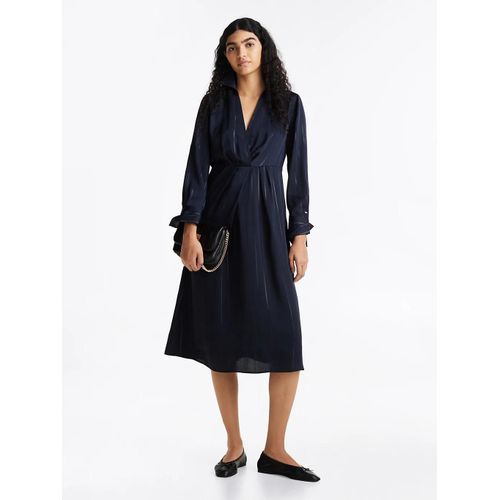 Robe Midi À Rayures Métallisées Et Col Fluid Metallic Stripe Dress/Navy Blue - 38