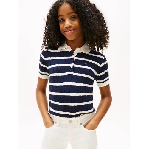 Polo Maille Torsadée À Manches Courtes Cable Polo Ss/Dark Night Navy Stripes - 80 Cm
