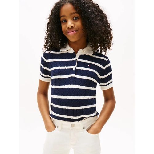 Polo Maille Torsadée À Manches Courtes Cable Polo Ss/Dark Night Navy Stripes - 98 Cm