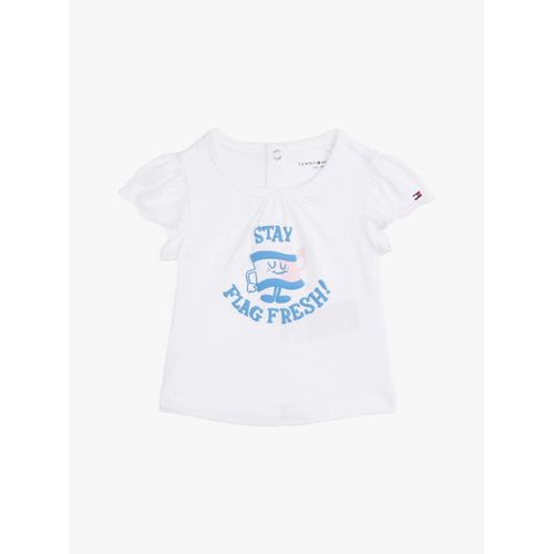 T-Shirt À Motif Et Manches Ruchées Girls Graphic Tee Ss/White - 56 Cm