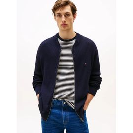 Pull Texturé Zippé À Col Baseball Racking Structure Baseball Zt/Navy Blue - L