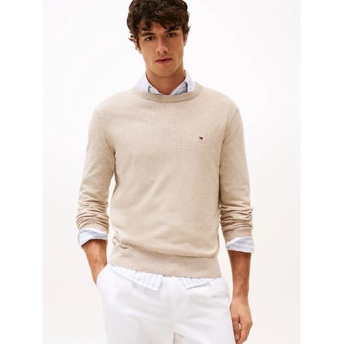 Pull En Mélange De Coton Et De Lin À Col En V Cotton Linen Crew Neck/Sandalwood / Ivory Petal Mouline - L