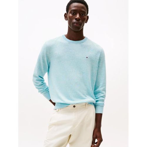 Pull En Mélange De Coton Et De Lin À Col En V Cotton Linen Crew Neck/Breezy Blue / Ivory Petal Mouline - L