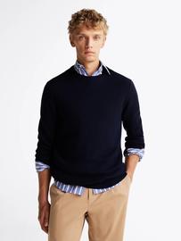 Pull Smart Casual En Pure Laine Dc Merino Structured Sweater/Navy Blue - L