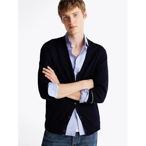 Gilet Smart Casual À Liseré Sur Les Poignets Dc Cotton Lyocell Cardigan/Navy Blue - Xxl