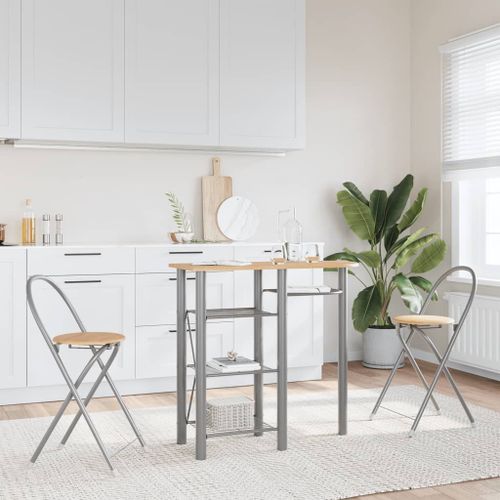 Vidaxl Ensemble De Bar 3 Pcs Gris Et Marron Bois D'ingénierie Et Fer
