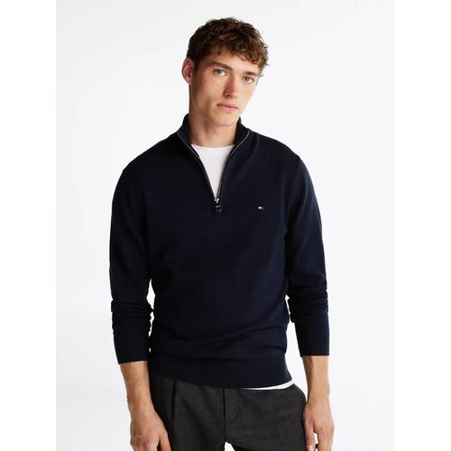 Pull Zippé Avec Cachemire À Col Cheminée Pima Org Ctn Cashmere Zip Mock/Navy Blue - Xxxl